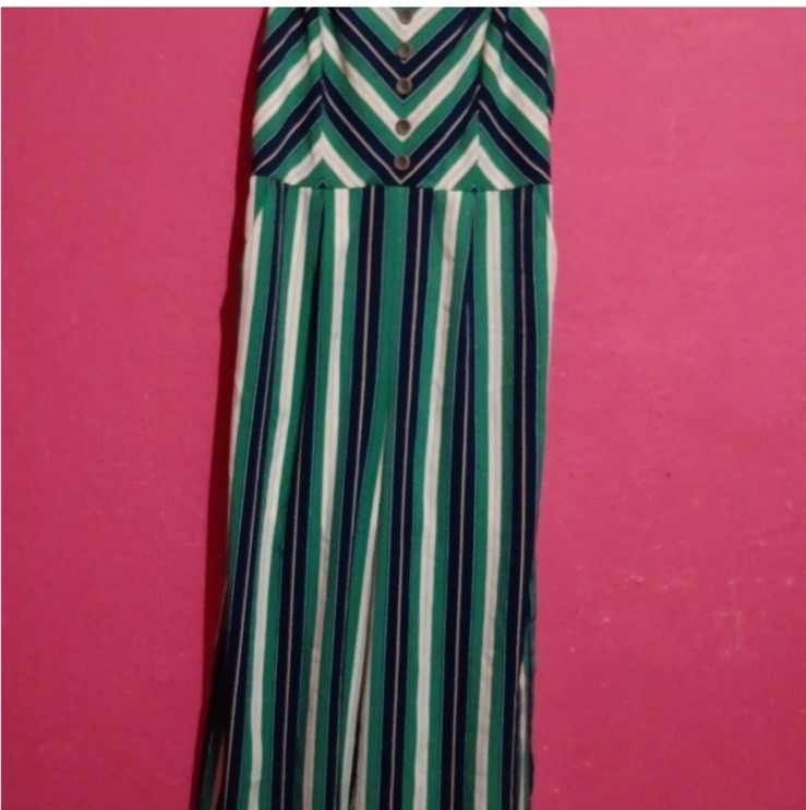 Ivory Polyester Striped Jumpsuits & Rompers for Women in good condition size L