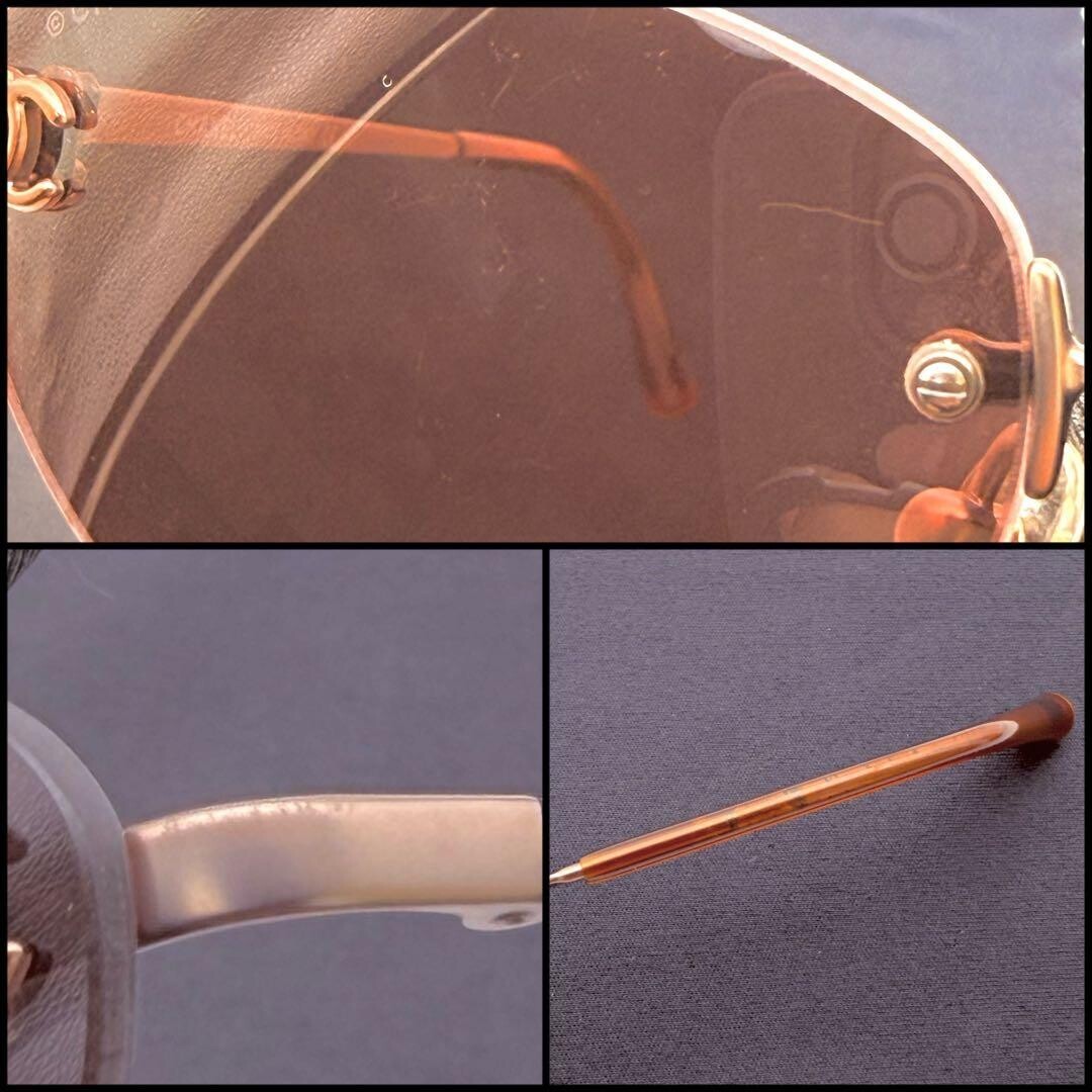 CHANEL 4003 Rimless Oval Sunglasses Bronze Red Lens Coco Mark Retro Chic
