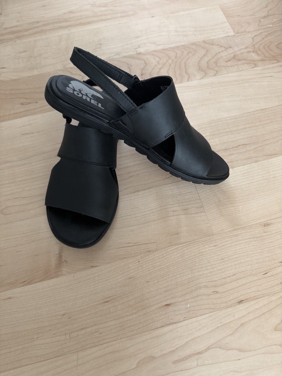 SOREL SANDALS, ELLA II Black Leather 2 Strap Adj. Slingback, Women’s 6.5 NEW
