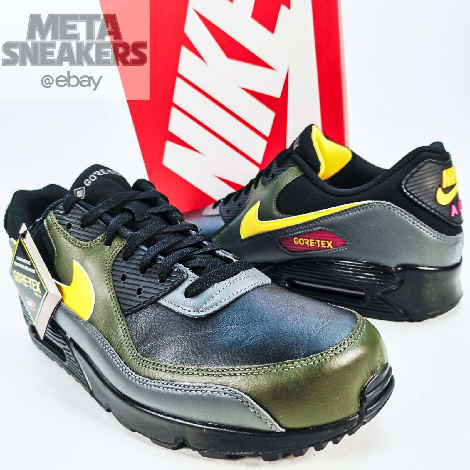 Nike US 14 Mens Black Yellow Grey Green Rare Retro Air Max 90 GTX DJ9779 001 New