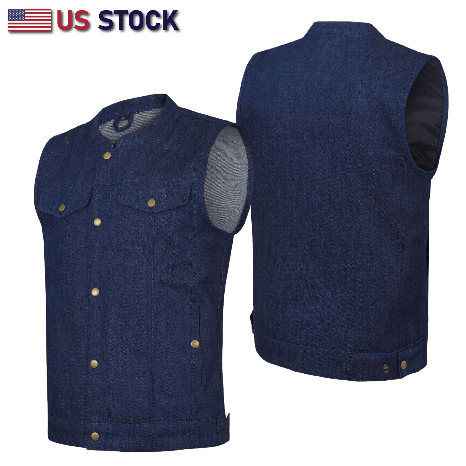 Biker Denim Blue Club Style Anarchy Vest with Conceal Carry Gun Pocket HL21689BL
