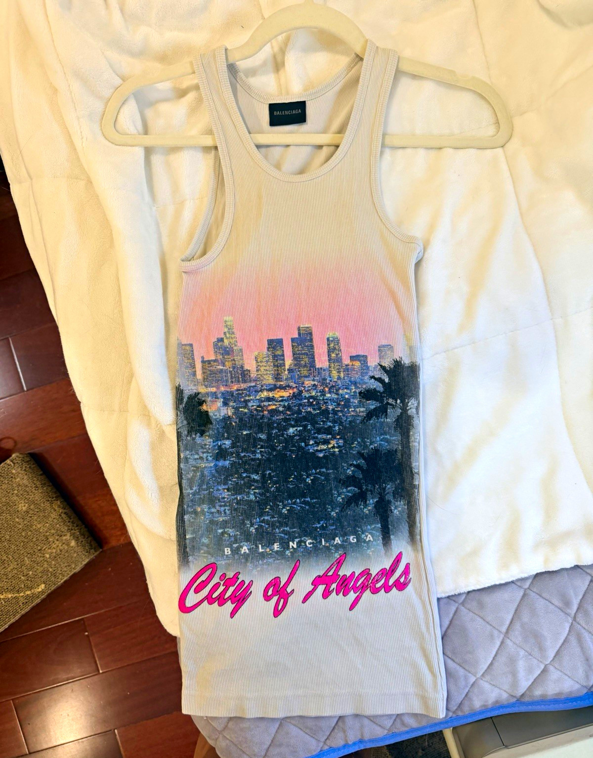 Balenciaga City of Angels Graphic Ribbed Racerback Tank Top XS White