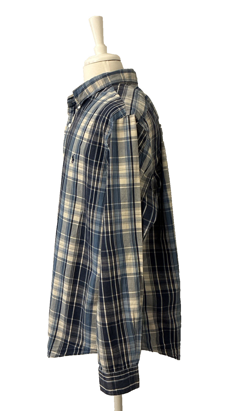 Ralph Lauren Custom Fit Blue White Plaid Long Sleeve Button Pony Shirt XXL