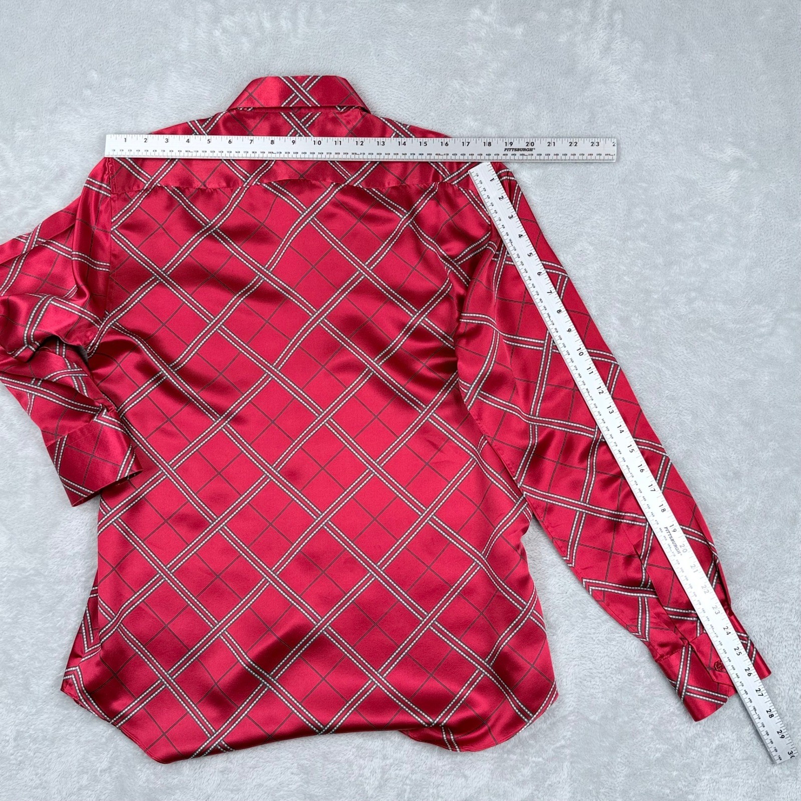Stefano Ricci 100% Silk Button Up Shirt Mens Medium Red Geometric Italy Luxury