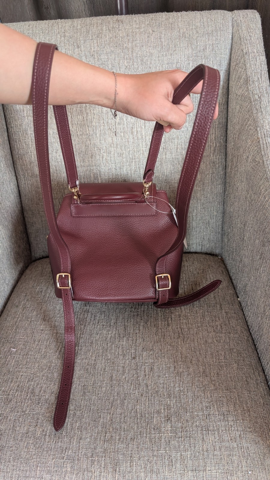 Coach Dark Wine Pebbled Backpack Turn Lock Buckle Accent Adjustable Strap