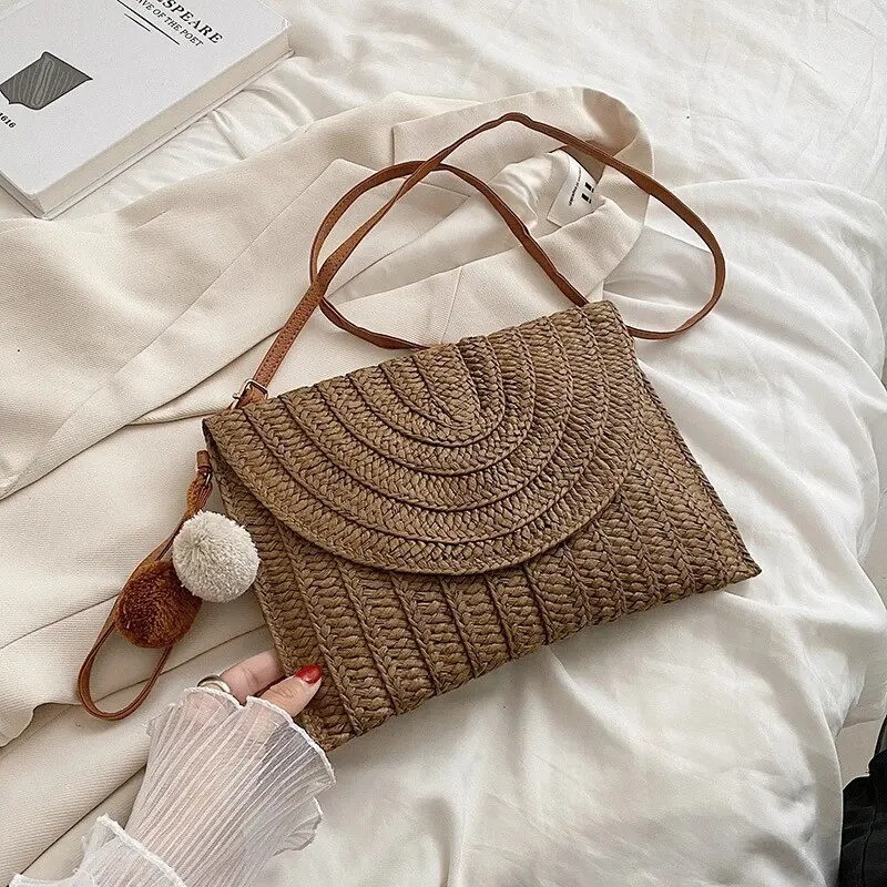 Straw Beach Shoulder Crossbody Bag Girls Handmade