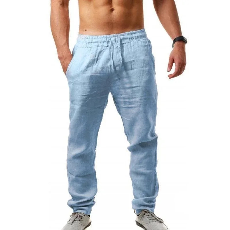 Spring/Summer New 9 Colors Men’s Solid Color Cotton Linen Pants Autumn