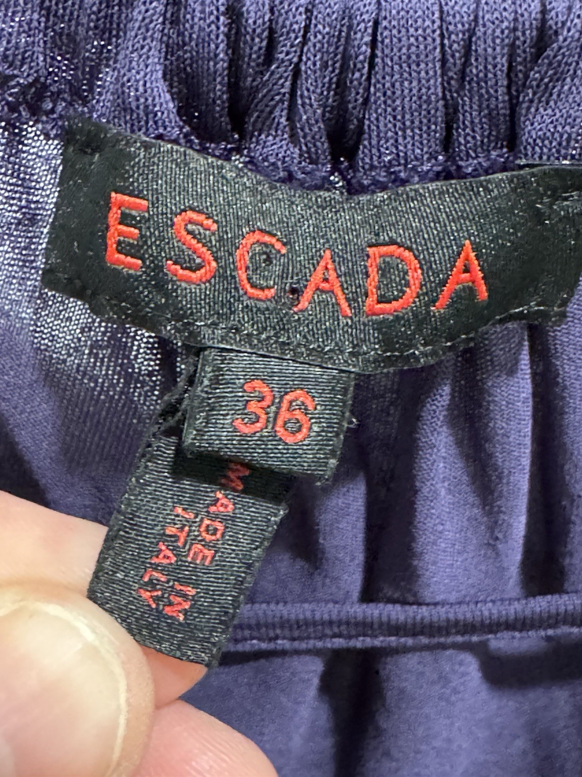 Escada Silk Long Sleeve Wrap Blouse Blue Purple Size 36 Blouson Sleeve FLAW