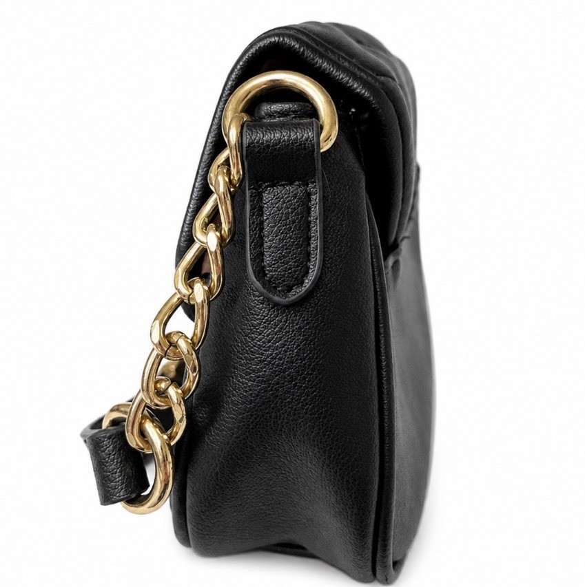 Juicy Couture Black Quilted Heart Shoulder Bag Rhinestone JC Gold Chain Y2K