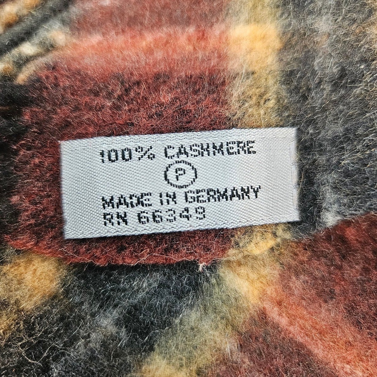 Joseph Abboud 100% Cashmere Plaid Scarf Burgundy Orange Made in Germany Vintage