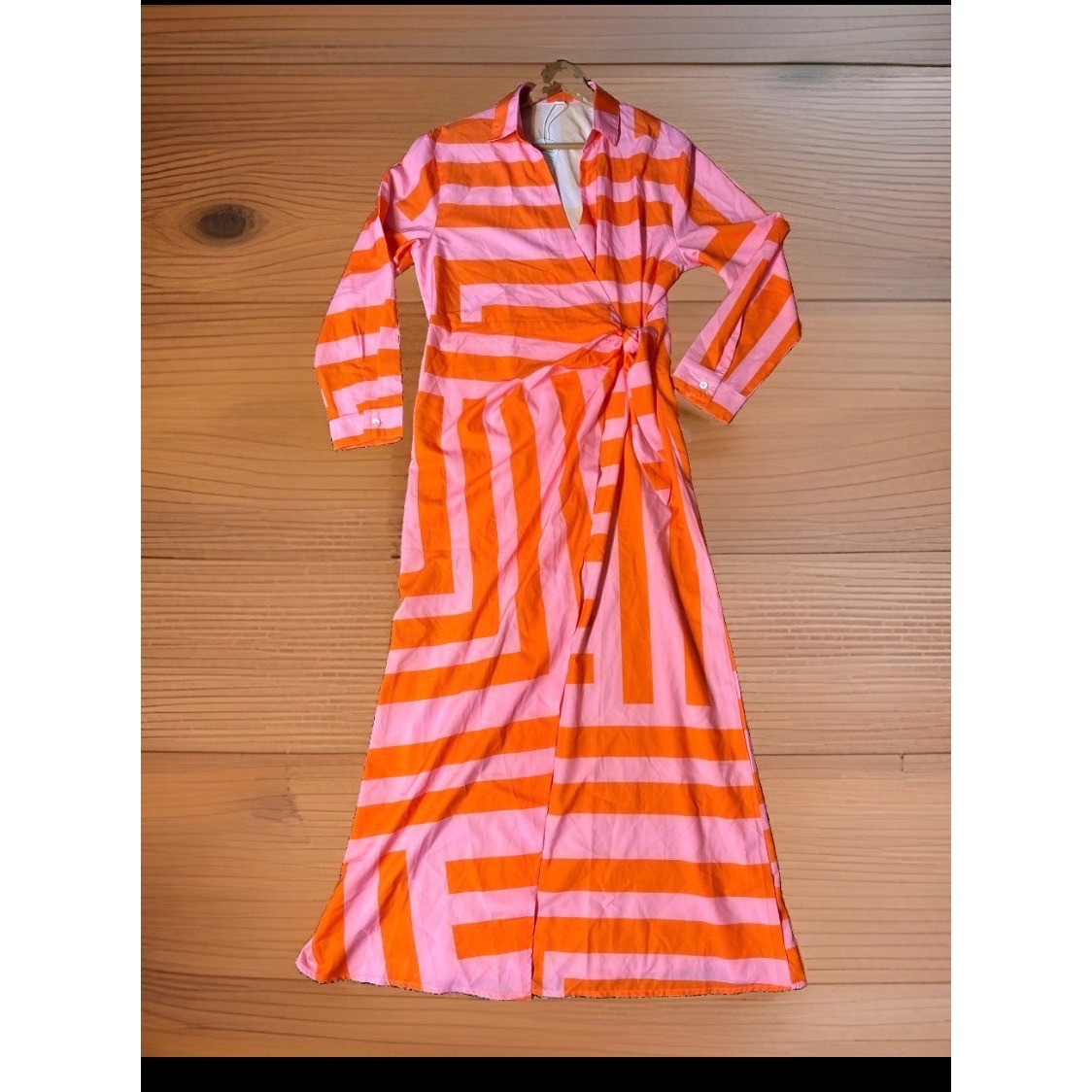 Made With Love Women’s Summer Wrap Dress Coverup Orange Pink 60s Boho Revival