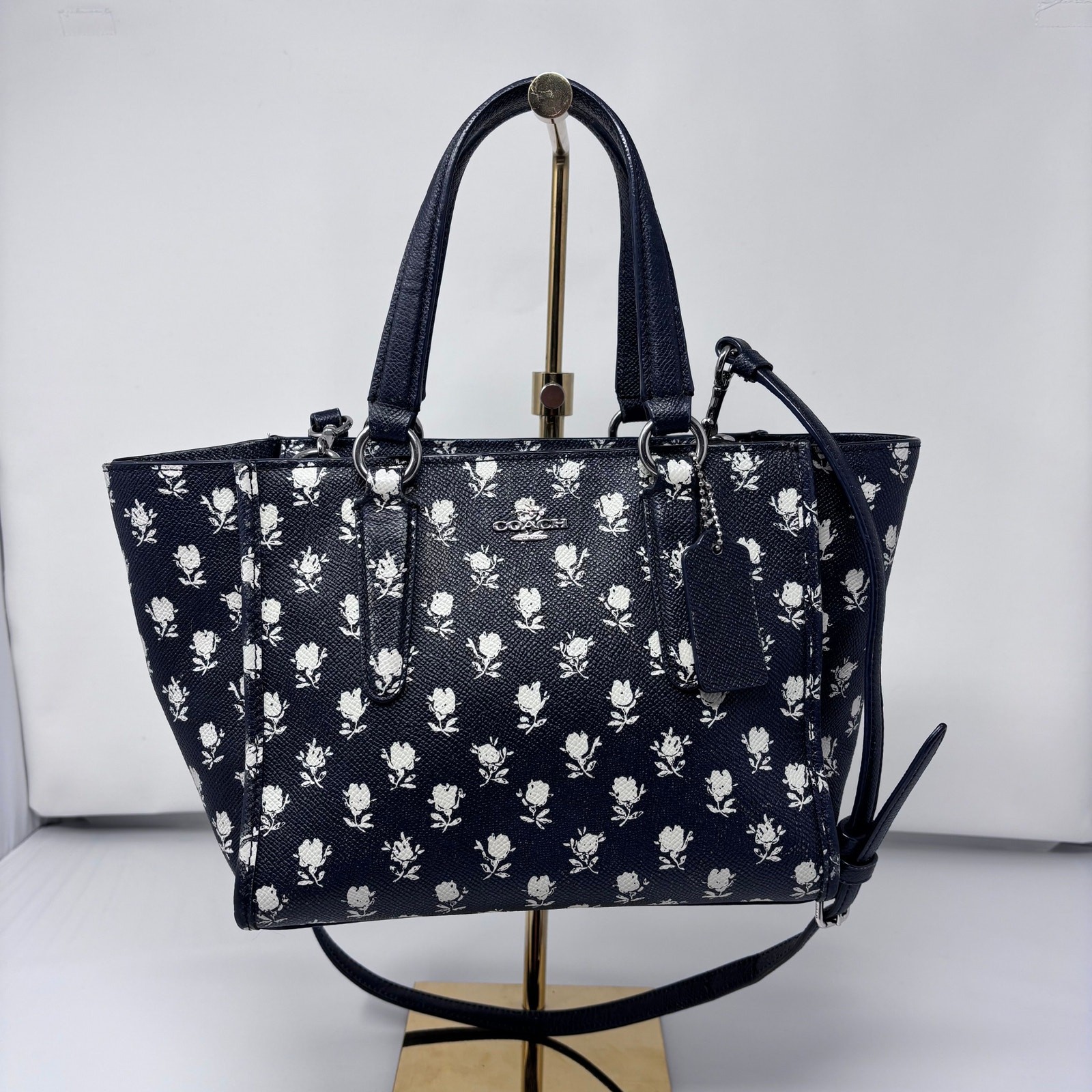 Coach Crosby Mini Two Way Carryall Leather Tote Floral Badlands Authentic Navy