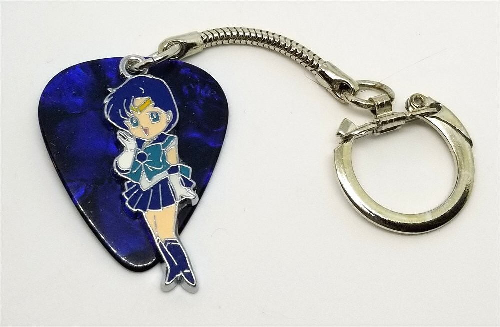 Sailor Mercury Charm on Blue MOP Guitar Pick Key Chain