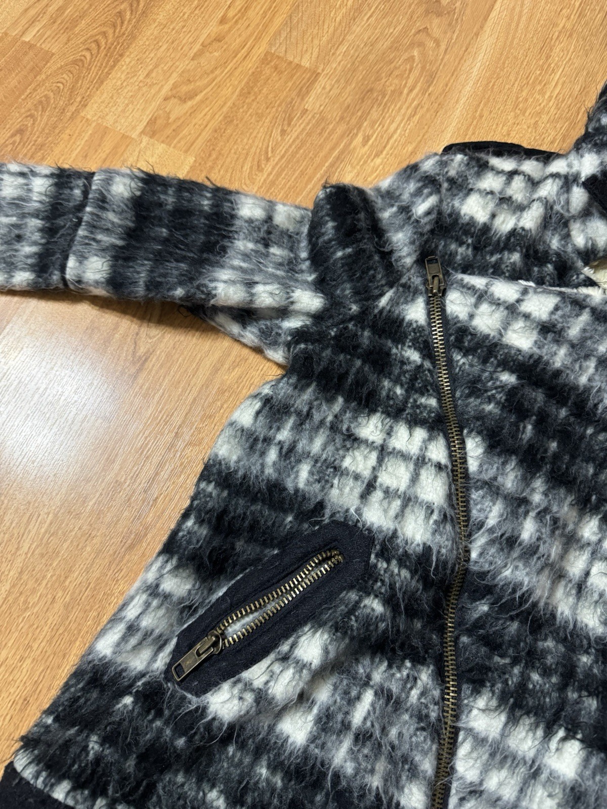 Free People Plaid Sherpa Moto Jacket Coat Size Small FP