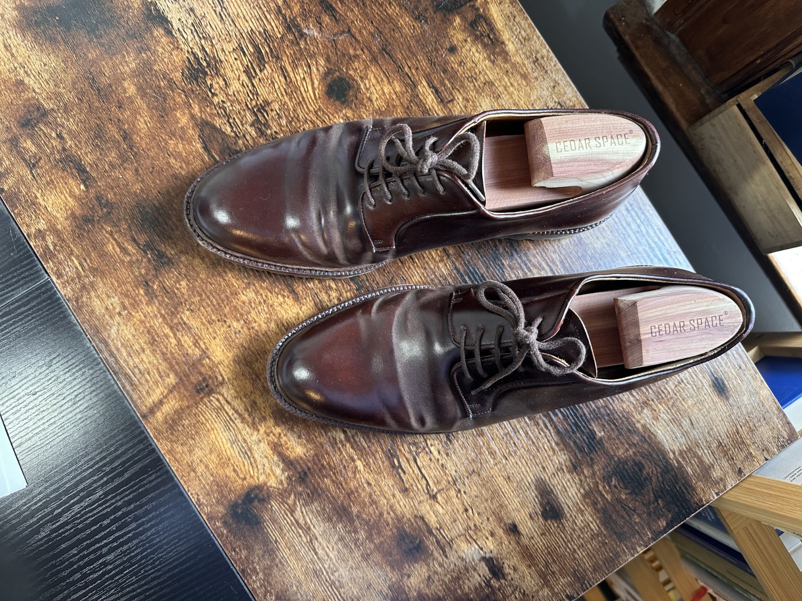 Meermin Derby Dress Shoe Heritage Shell Cordovan Brown – Rubber Sole – 7.5 UK