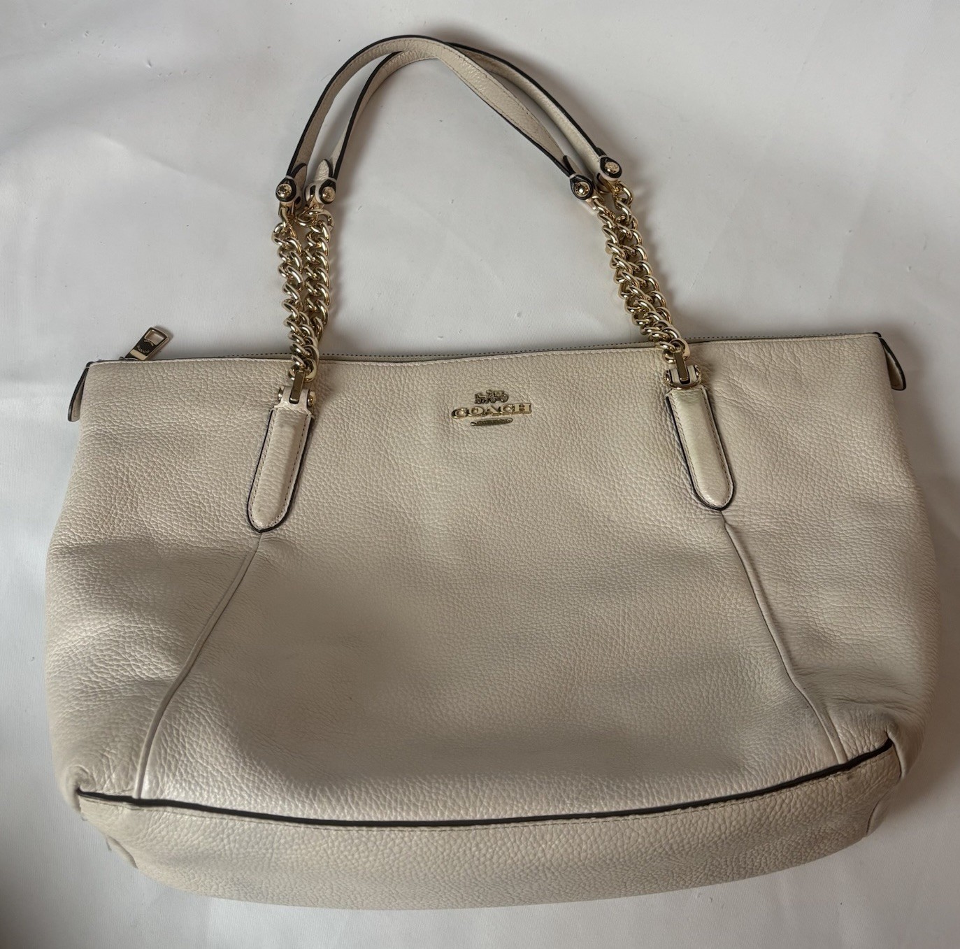 Coach Ava Chain Leather Tote Handbag Ivory Beige Shoulder Bag Purse F87775
