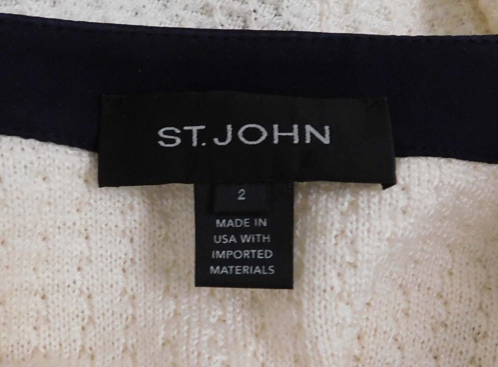 St. John Waffle Knit Jacket Ivory Textured Black Trim Sweater Blazer 2