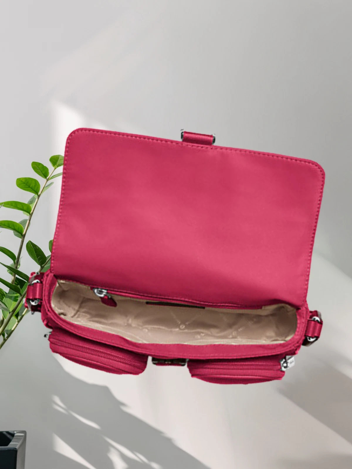 Michael Kors Khai Medium Nylon Double Pocket Flap Messenger Bag Dark Raspberry