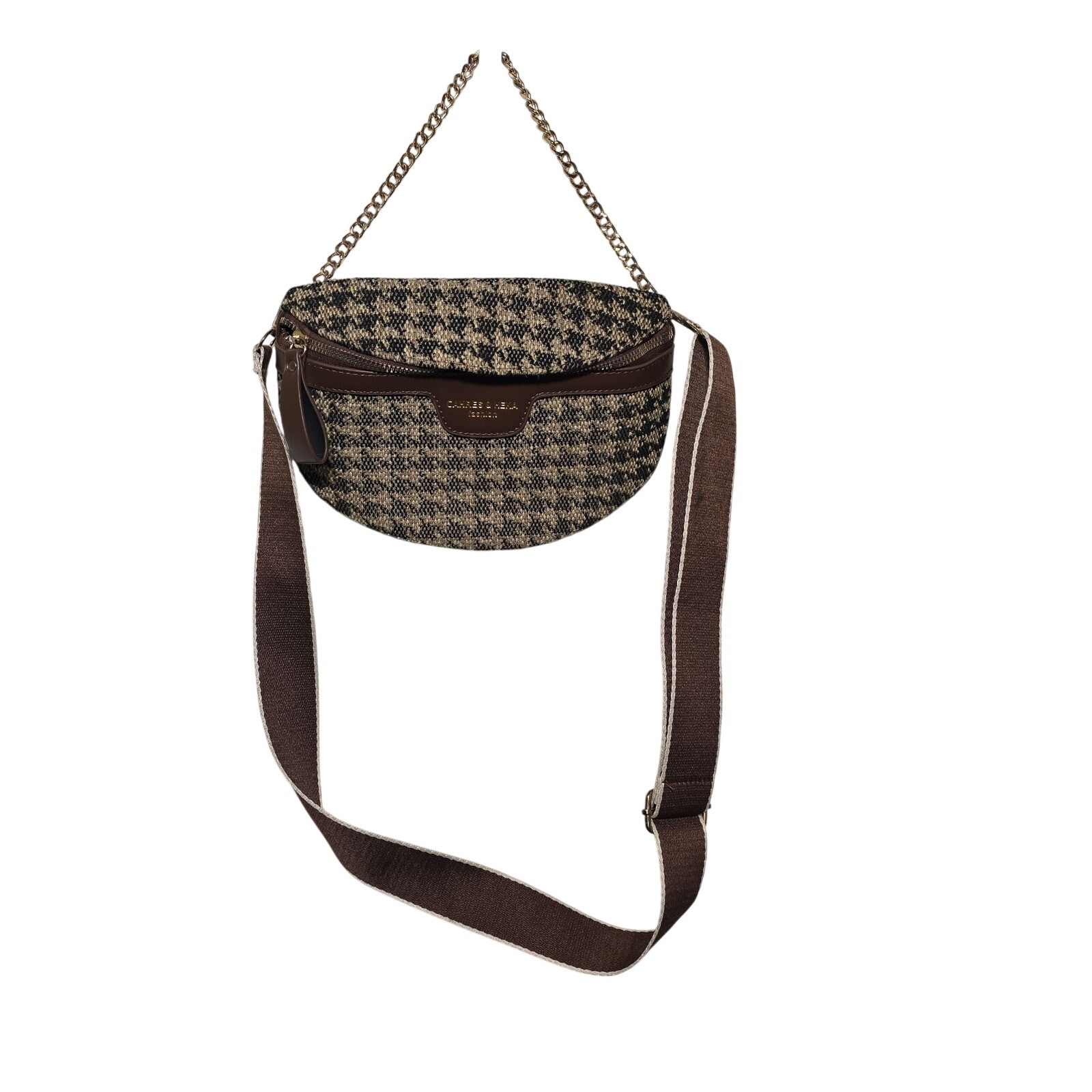 NWOT Cahres & Heka Houndstooth Crossbody Bag with Chain , Shoulder Strap 10x7x3