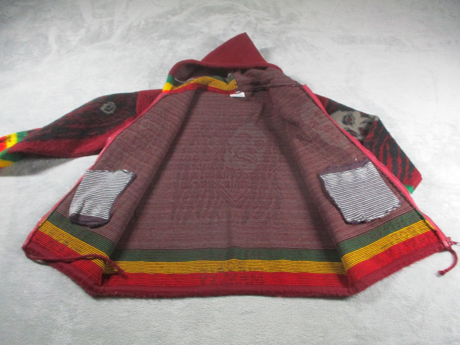 Tahuantinsuyo Sweater Mens M Red Wool Bob Marley Hooded Full Zip Graphic Rasta