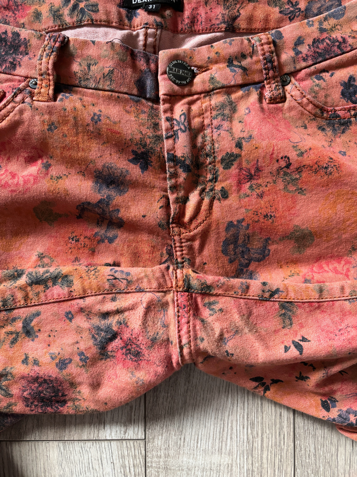 Dear John Coral Floral Print Ankle Skinny Jeans Womens Size 31 Guava Girl Boho