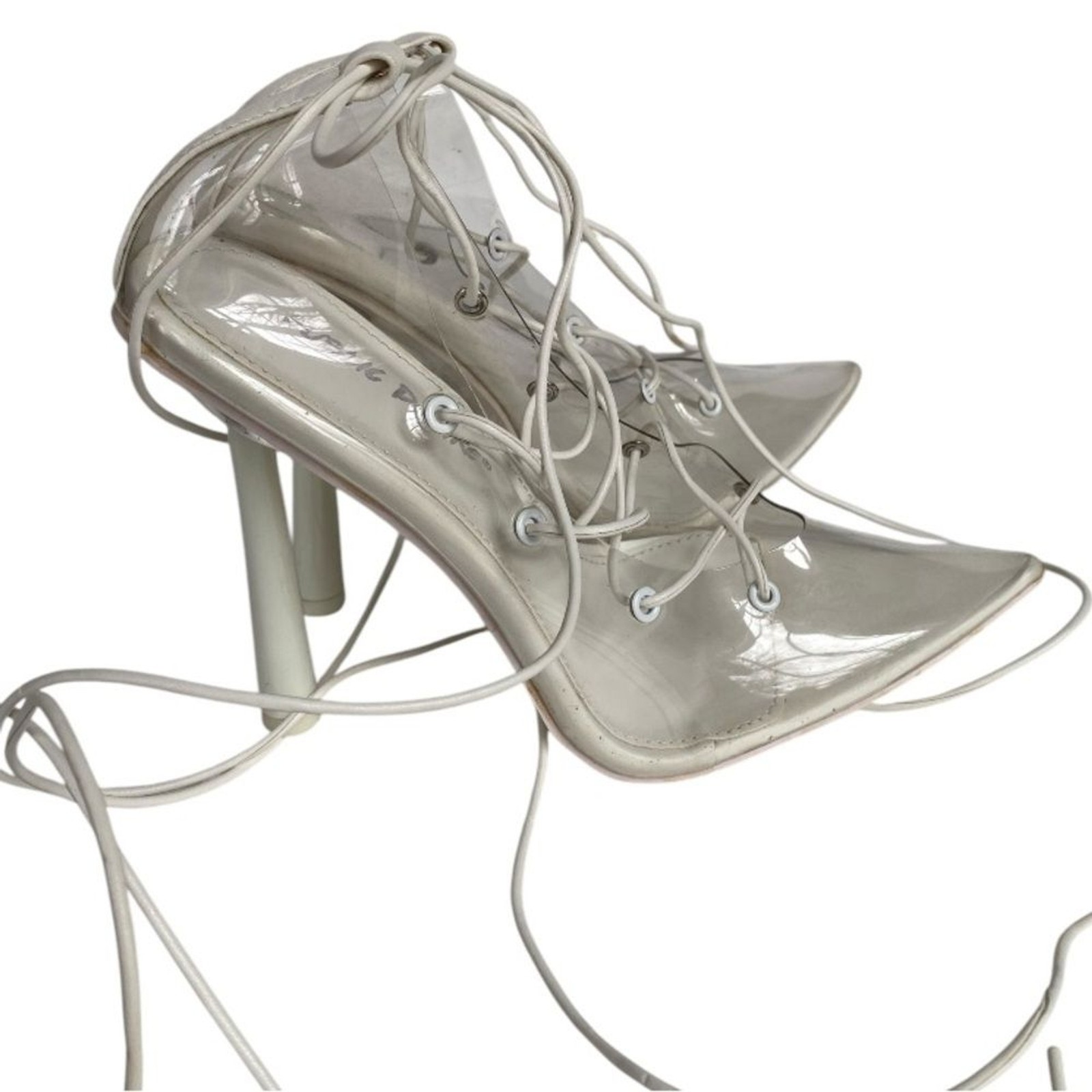Public Desire Strike Clear Perspex Lace Up Heels White Size 6 Stiletto Sandals