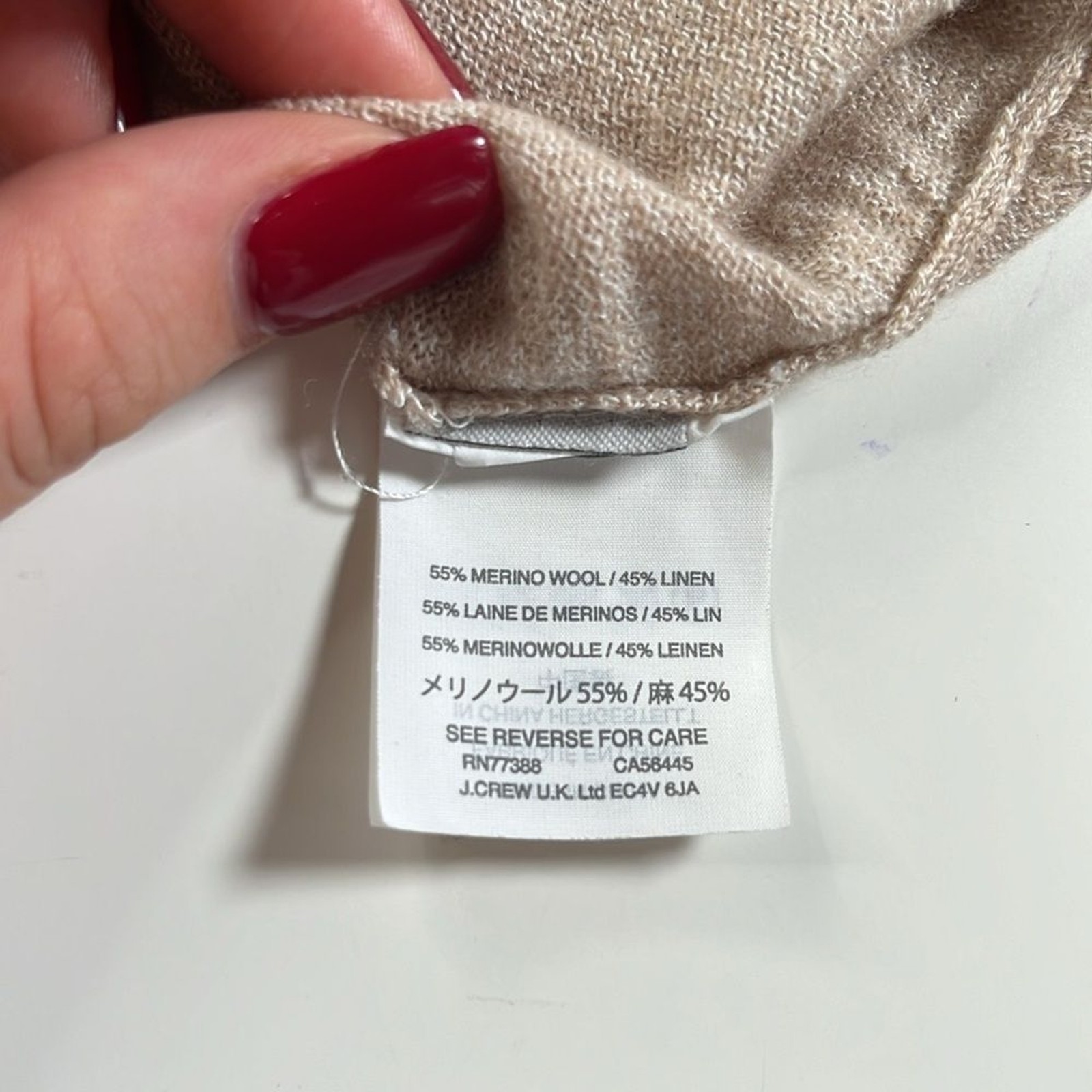 J.crew merino wool linen blend tan v-neck sweater S | costal euro summer preppy