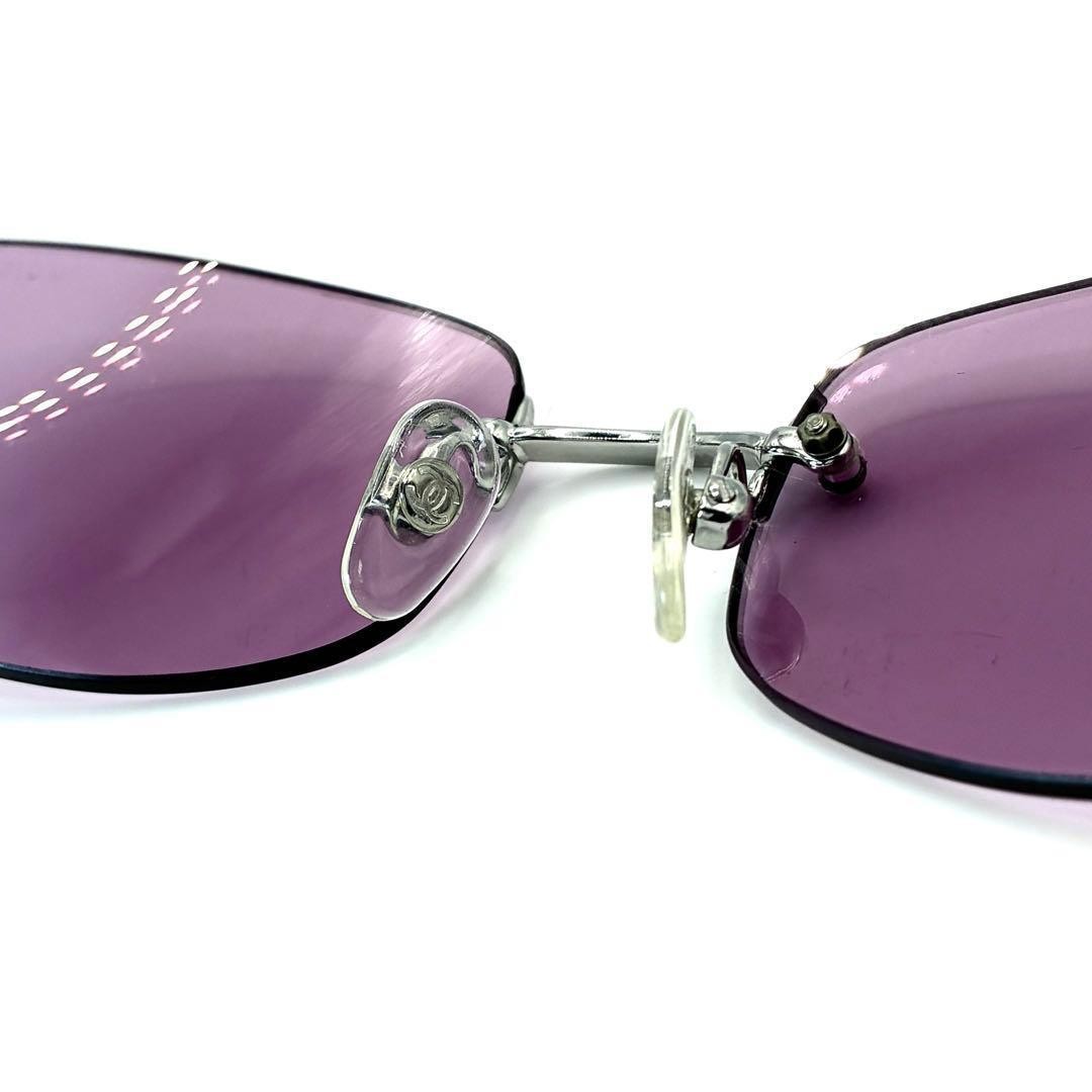 CHANEL 4002 Rimless Sunglasses CC Coco Mark Y2K Purple Lens Silver Rare