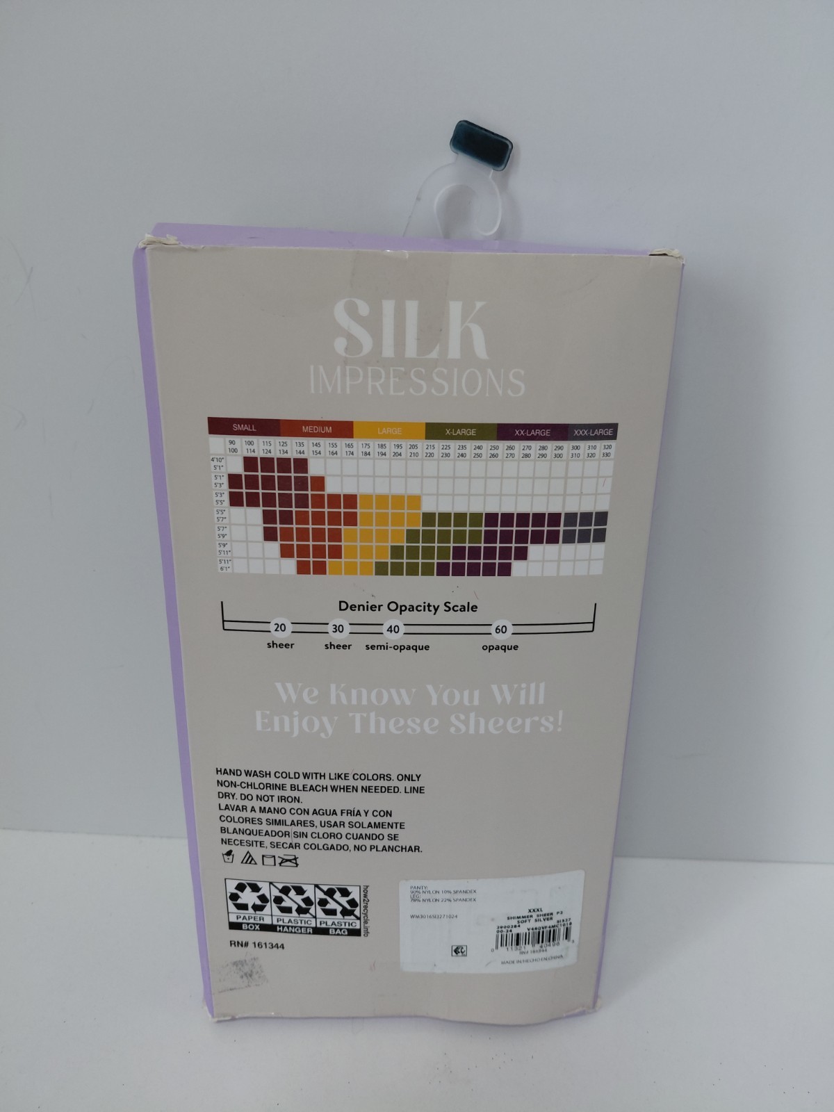 2 Pair Silk Impressions Silky Soft Silver Sheer Shimmer 20 Denier Pantyhose XXXL