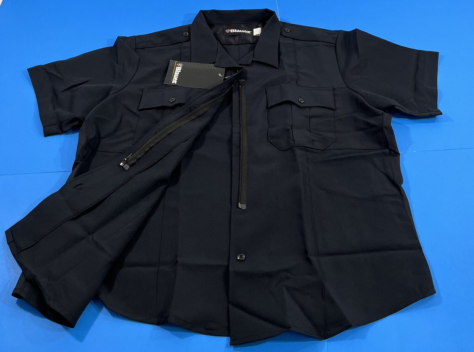 BLAUER WOMENS SHORT SLEEVE POLYESTER SUPERSHIRT ZIP SHIRT 8675W DARK NAVY 48 REG