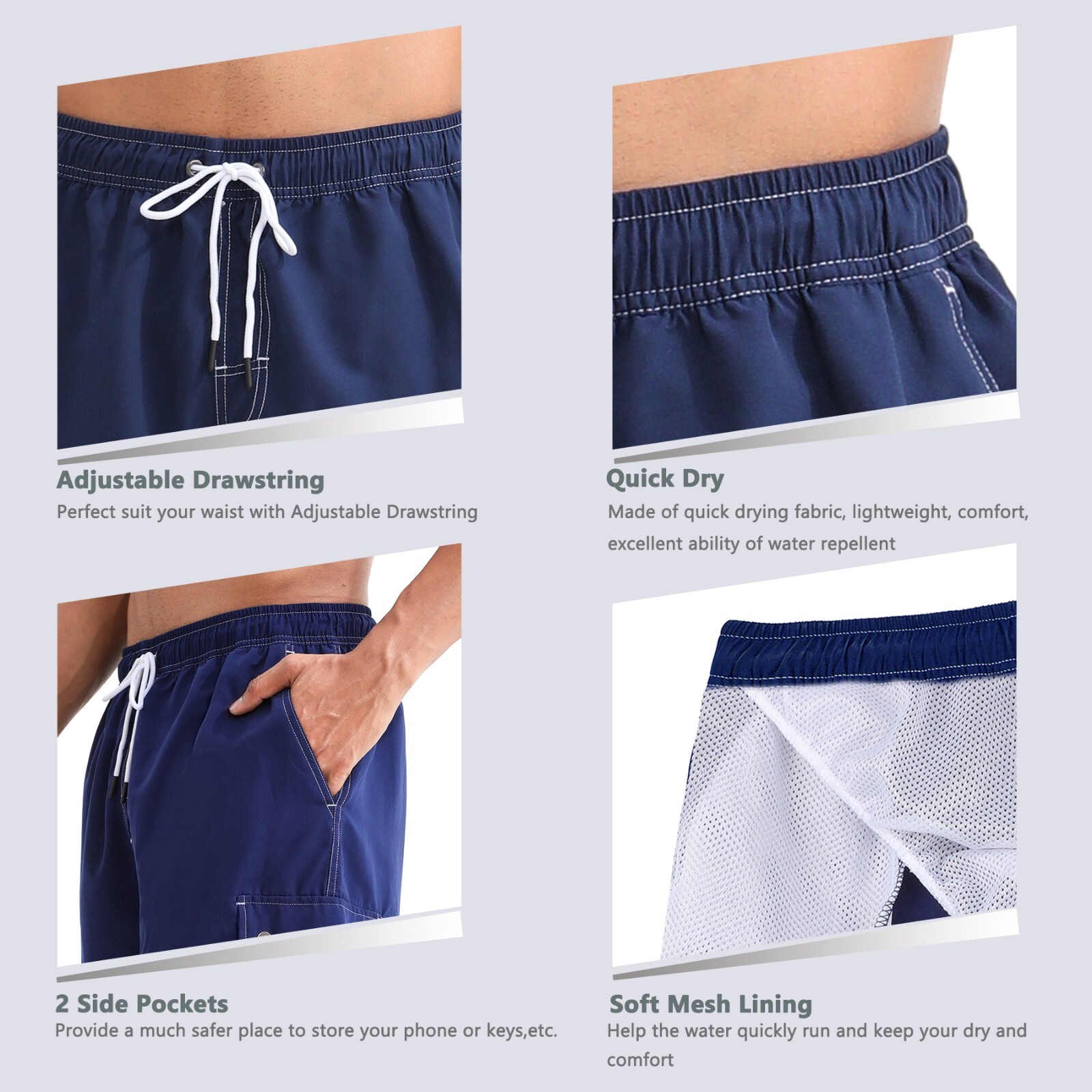 2 Pairs Men’s Quick Dry Swim Trunks Swimming Shorts Suit Beach Surf Board Wear
