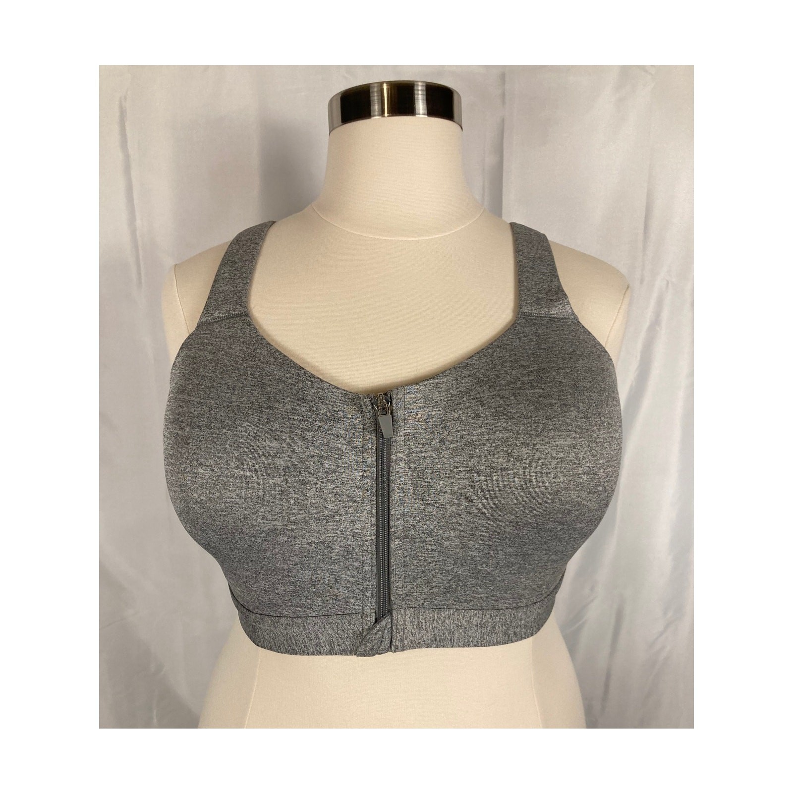 3X MTA sport front closure zip sports bra gray grey cross back