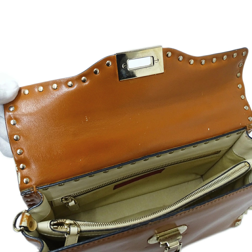 Valentino Garavani 2way Rockstud Leather Bag Camel Brown Shoulder Bag #BBB403