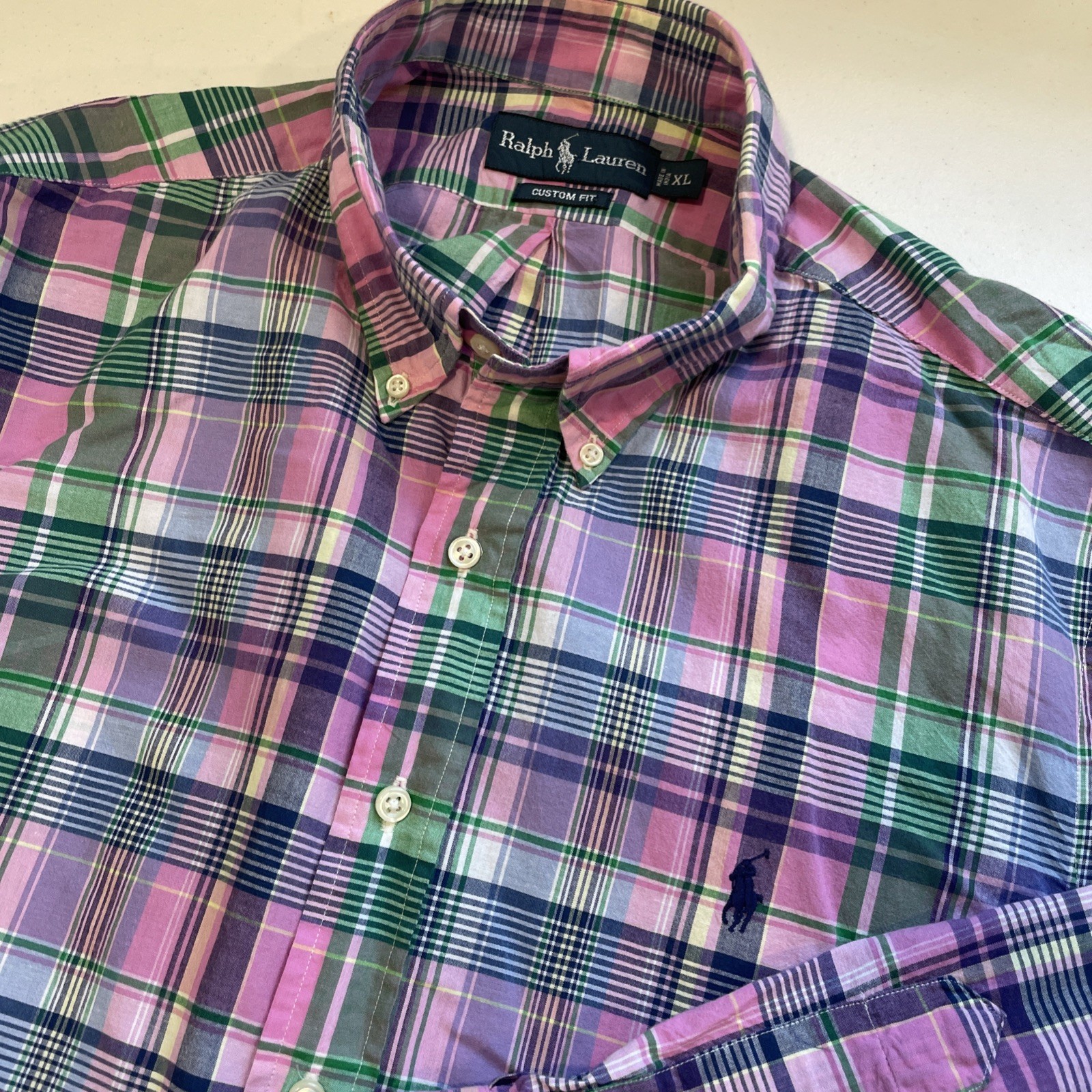 Ralph Lauren Custom Fit Long Sleeve Pink Green Purple Button Down Men’s XL