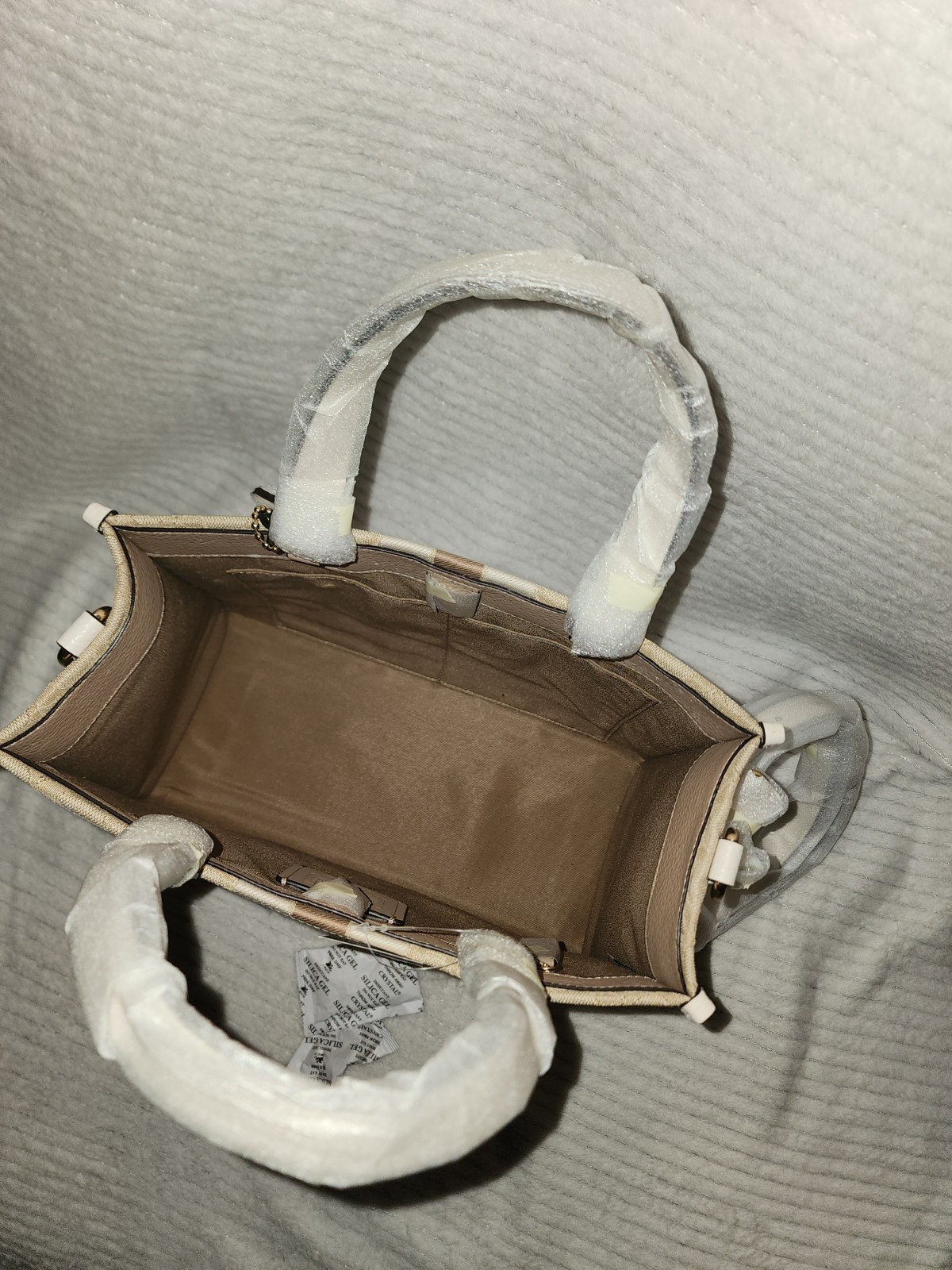 Coach Dempsey Carryall (Style No. C8448)Beige/White Detachable Strap Gold Hrdwre
