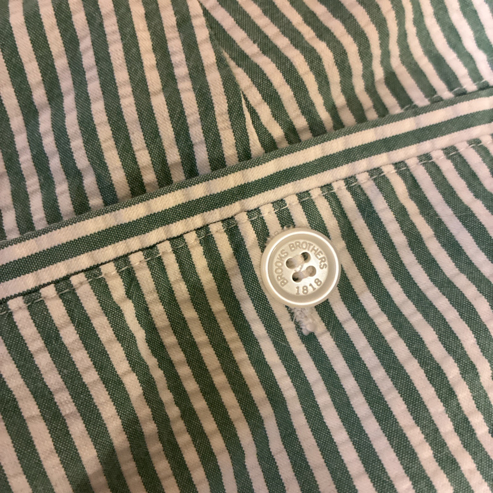 346 Brooks Brothers Shorts Men 34 Seersucker Green White Cotton Pleated Striped
