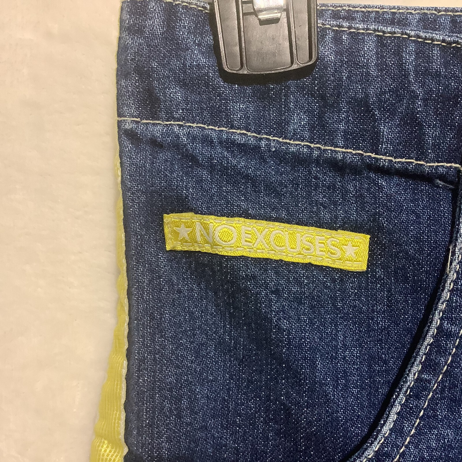 VTG 90s No Excuses Denim Shorts Tuxedo Stripe High Waist Mom Tie &Button Sz 9/10