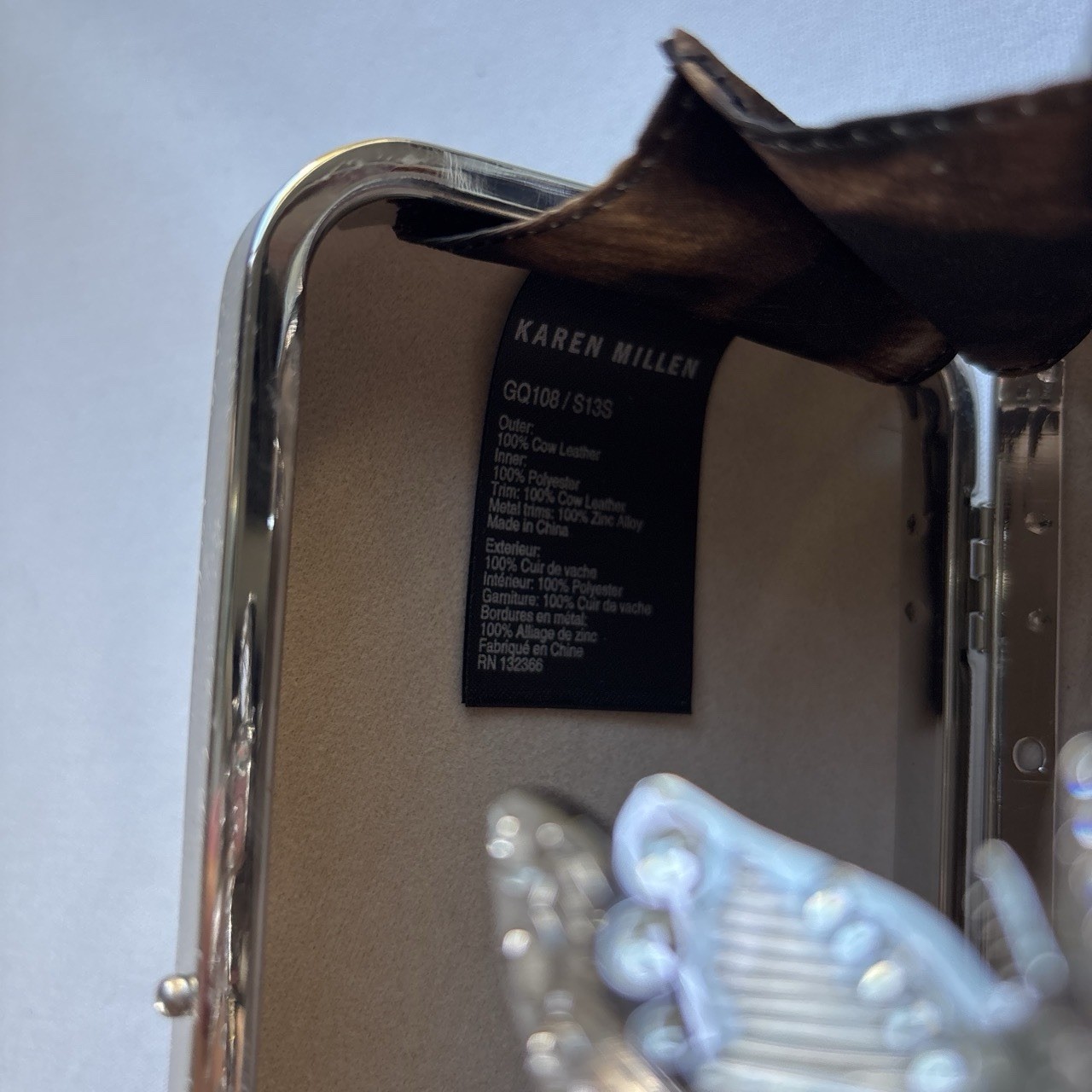 Karen Millen Silver Metallic Clutch Butterfly Clasp Chain Strap