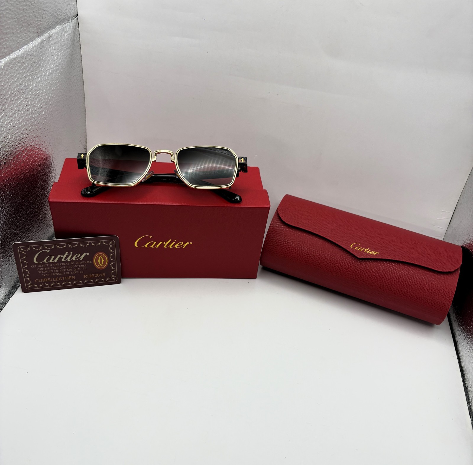 Luxurious Cartier Brown Body Black Transparent Sunglasses With Pouch And Box