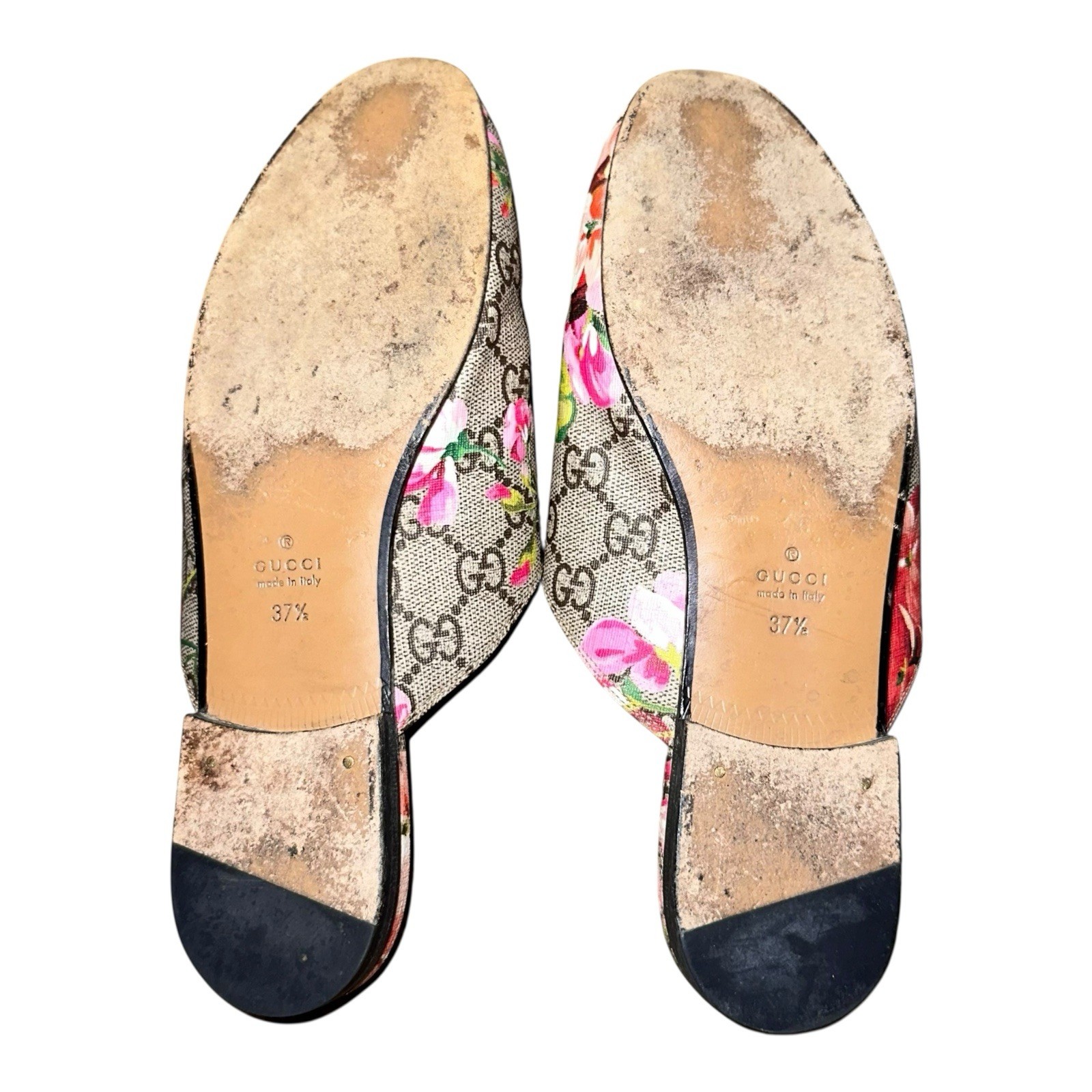 Gucci GG Supreme Princetown Blooms Flora Floral Monogram Mules Slides Size 37.5