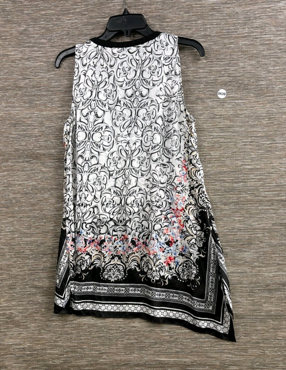White House Black Market Floral Tunic Shirt Womens 10 Sleeveless Casual V Neck