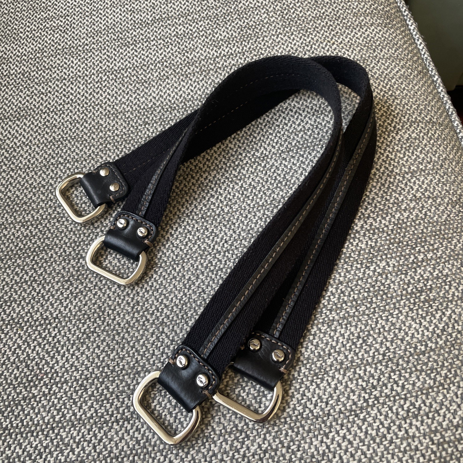 FOSSIL Brown Canvas Silver Tone Replacement Handles 20.75”
