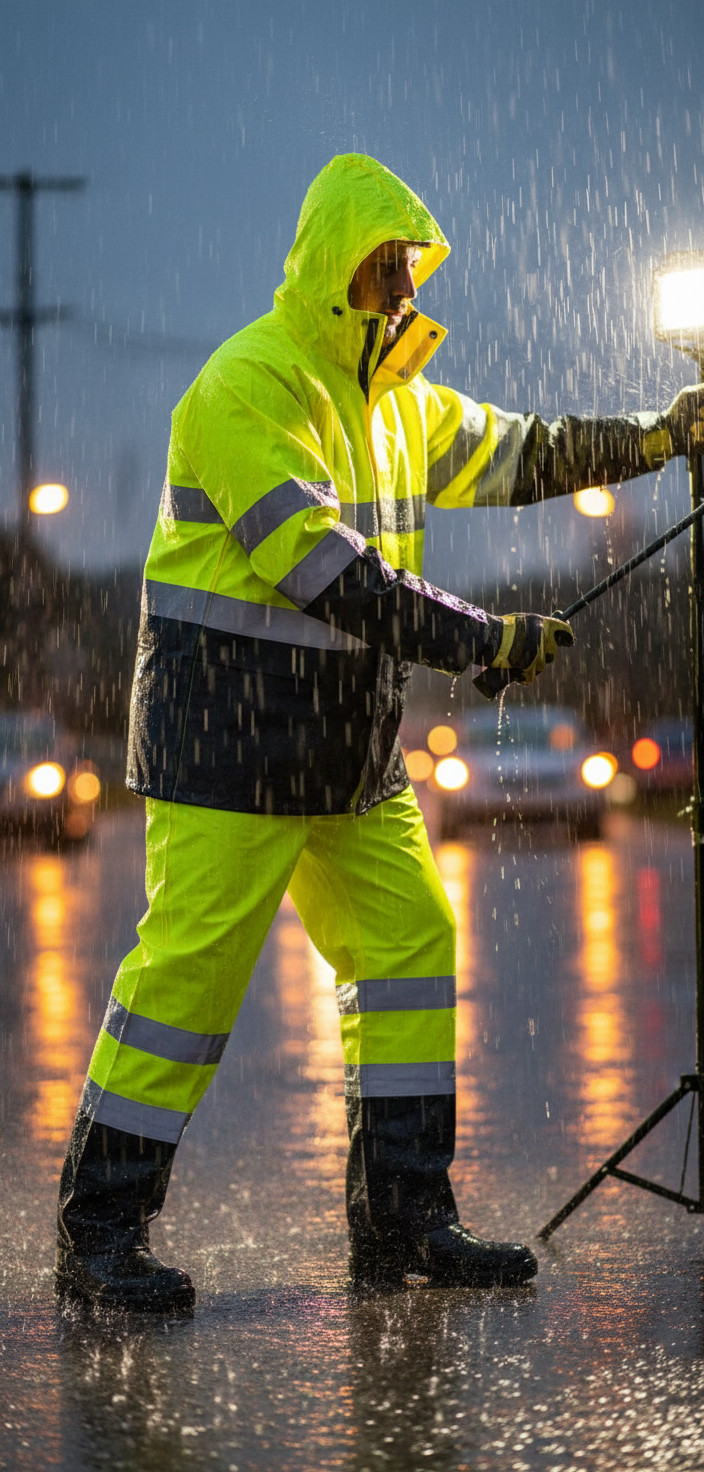 Yellow Safety Rain-suit, Rain Jacket With Hoodie and Rain Pants