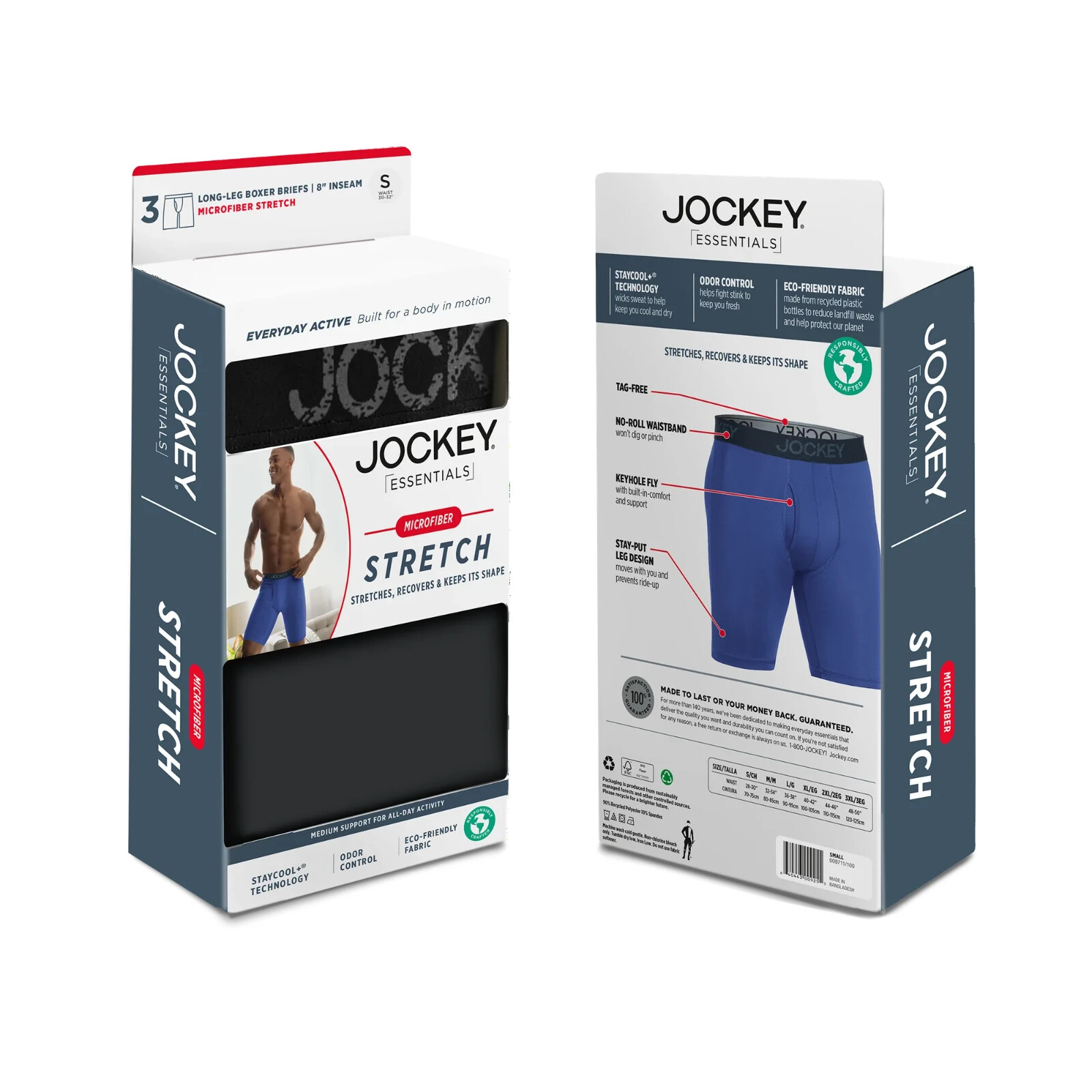 JOCKEY – SIZE: M – 3-PACK Microfiber Long Leg Boxer Brief Underwear -NEW!