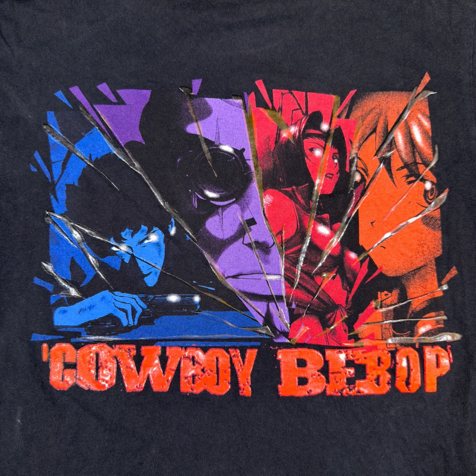 ODM Cowboy Bebop T Shirt Men Medium Black Anime Graphic Puff Print Sunrise Y2K