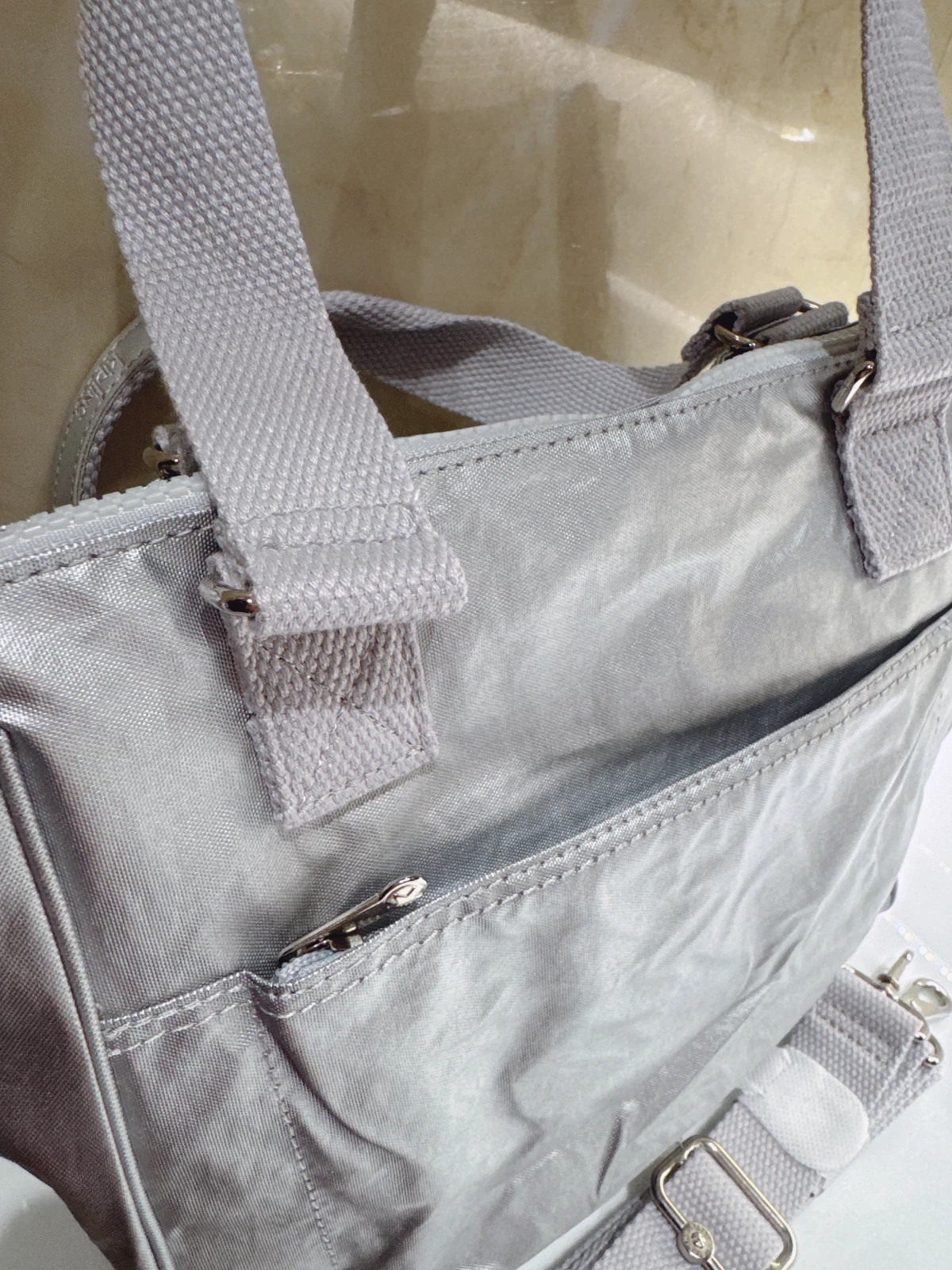 NWT Women’s Kipling Metallic Silver Handbag Crossbody handbag trolley tote