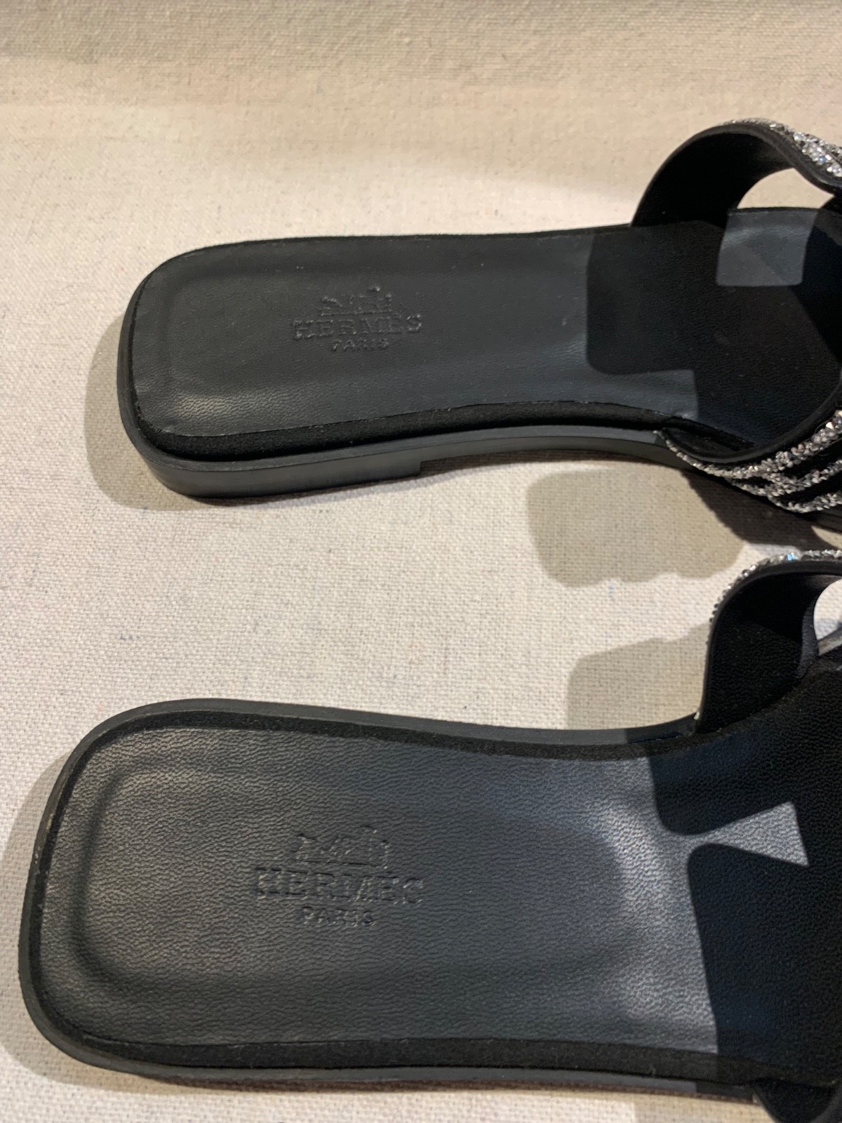 HERMES Black Oran Sandals Crystals Jeweled Rhinestones Rare Limited Edition EU38