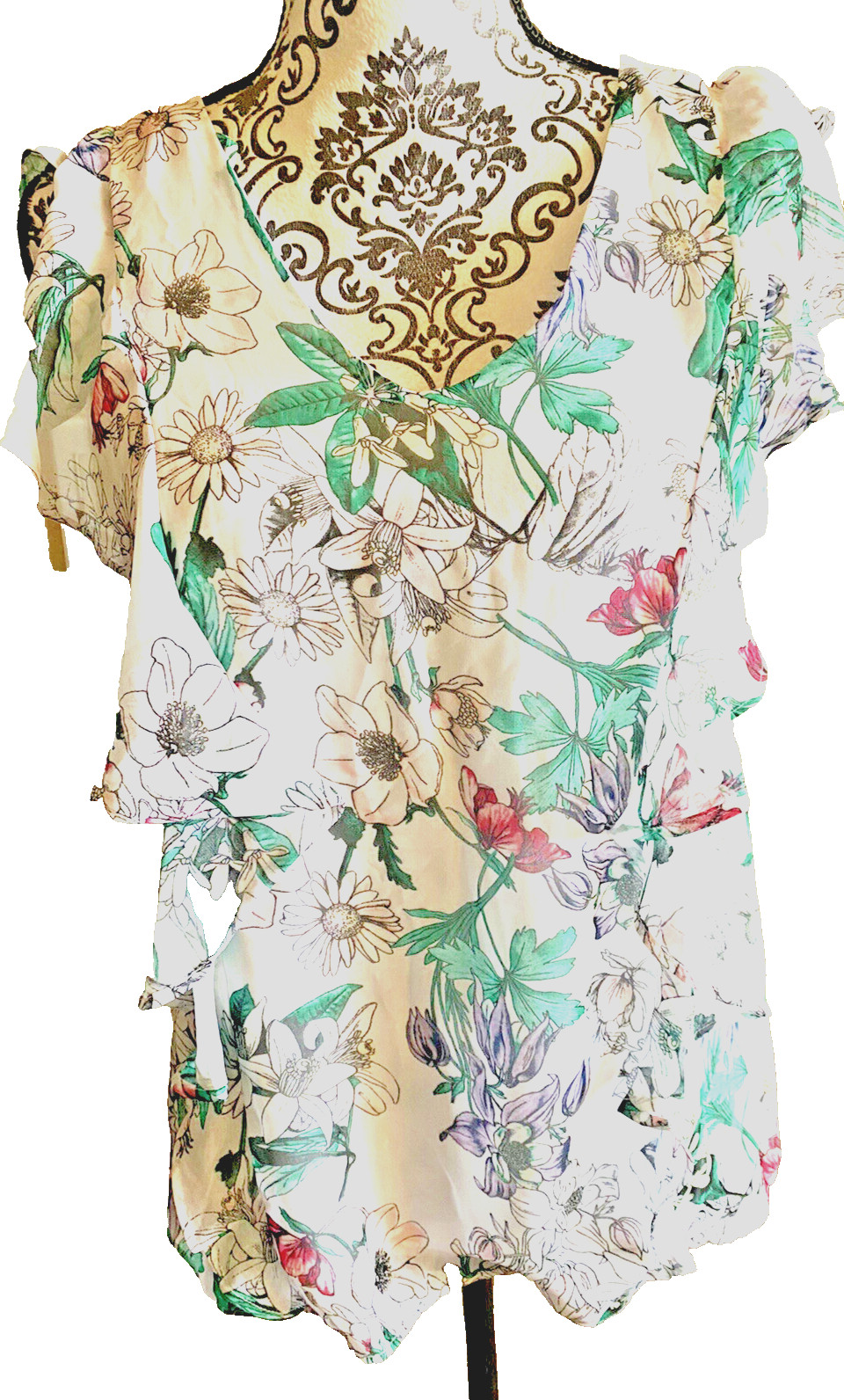 NWT B Wear M blouse white floral summer medium M lined Top Shirt Flowers Pretty