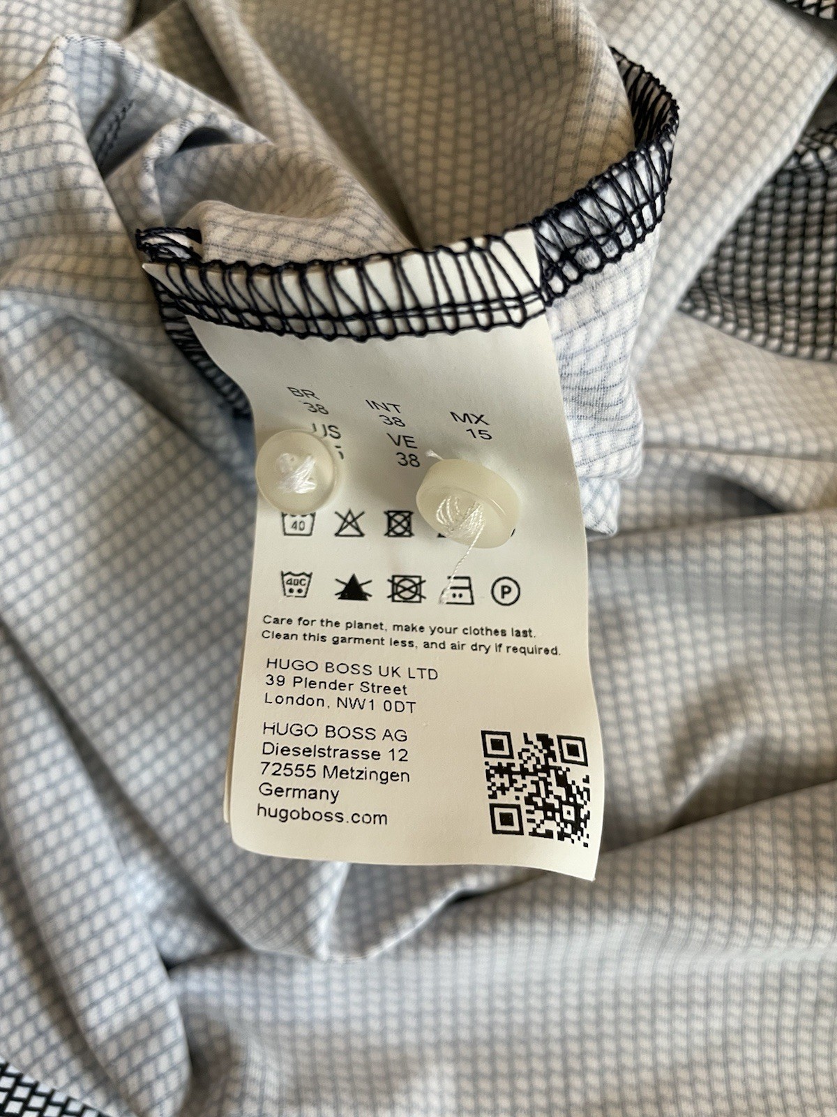 HUGO BOSS Performance Slim Fit Stretch Geo Check Print Hank Kent Shirt Size S