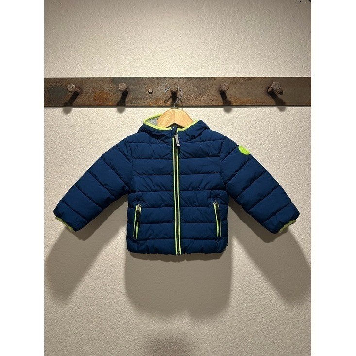 Gerry Boys 2T Blue Puffer Jacket Blue and Neon Green Winter Coat Hooded Kids